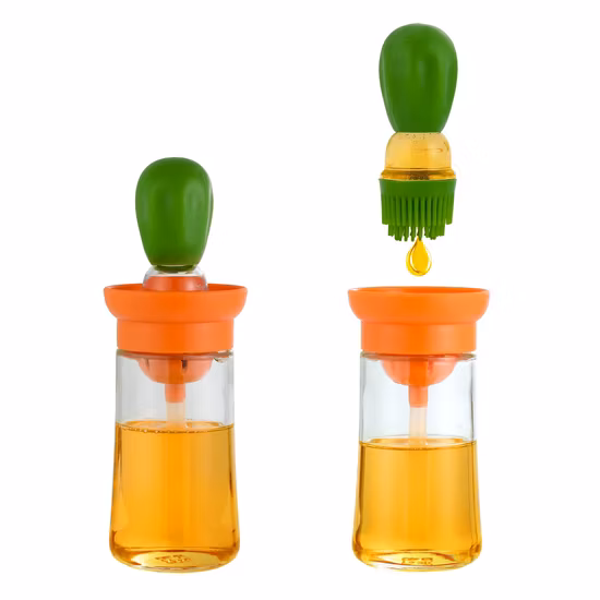 Ölspenderflasche mit Silikonbürste, 2-in-1-Silikon-Tropfer, Messölflaschenspender für die Küche